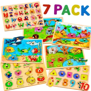 7 Pack Wooden Puzzles for Toddlers
