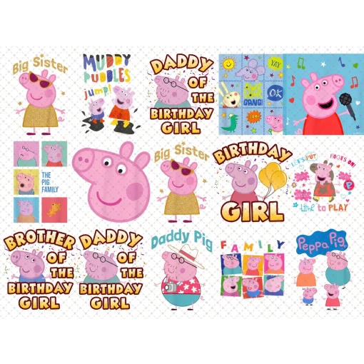 Peppa Pig PNG Bundle, Sublimation Design Download