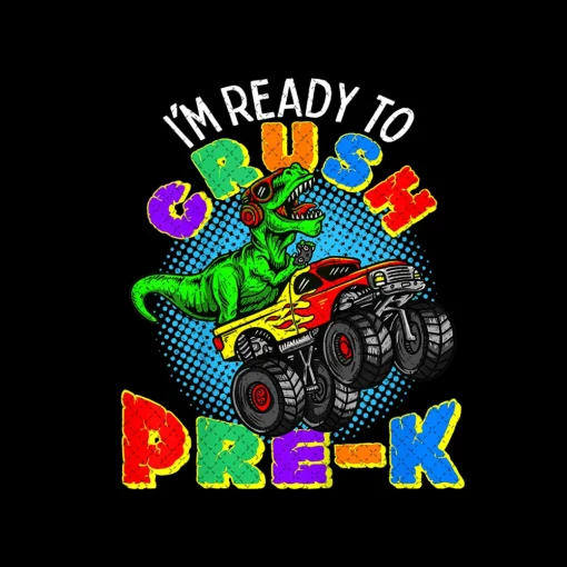 I'm Ready To Crush Preschool Monster Truck Dinosaur PNG,Custom Text,T-Rex Biting Pencil,T-Rex Kid Gifts,Back To School Png Sublimation Print