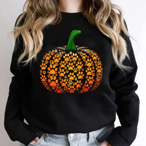 Halloween Shirt: Paw Pumpkin, Retro Dog Print, Sweatshirt