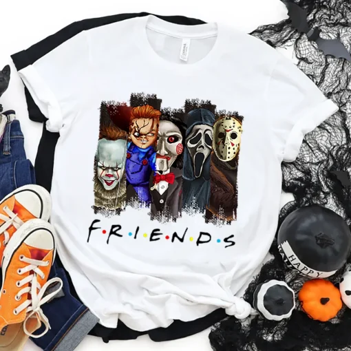 Halloween Shirt: Scary Friends, Horror Movie Characters, Killer Tee-1