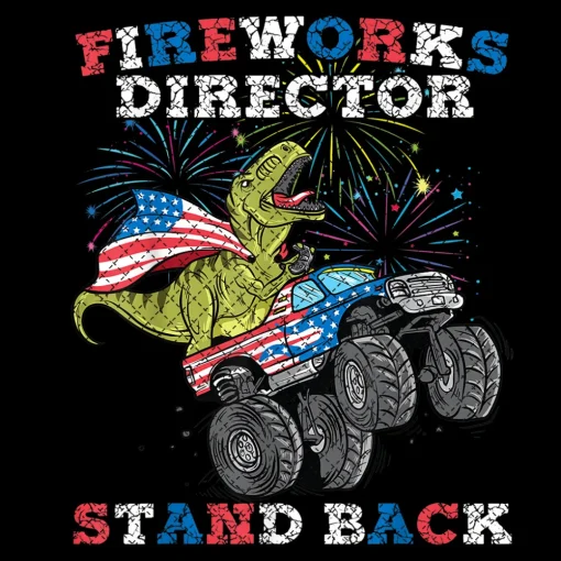 4th of July Fireworks Director T Rex Monster Truck Kids Boys Png File Digital Download, American Flag Truck Png