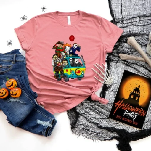 Halloween Horror Characters T-Shirt, Friends Halloween Shirt, Mystery Bus-3