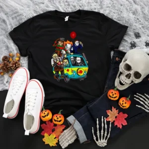 Halloween Horror Characters T-Shirt, Friends Halloween Shirt, Mystery Bus-4