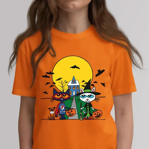 Halloween Shirt: Pete the Cat Horror Cute Tee, Gift for Cat Halloween Party-2