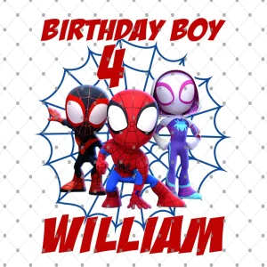 Marvelous Spidey and Friends Birthday PNG Pack - Boy's Spidey Birthday Shirt PNG, Personalized Birthday Gift PNG, Sublimation Design