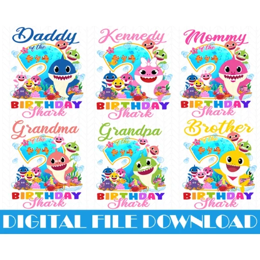 Baby Shark Birthday Shark Family Bundle of png images / Birthday boy / girl Family images for print and cut or sublimation printing