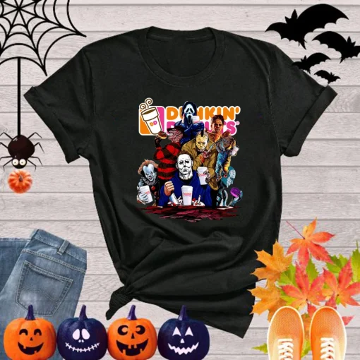 Horror Characters Dunkin' Donuts Halloween T-Shirt-1