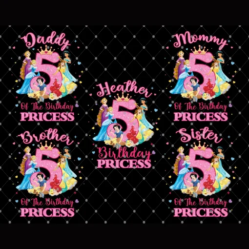 Custom Princesses Birthday PNG Bundles, Birthday Princess Family Png, Disney Birthday Girl Png, Birthday Princess Party, Girls Birthday Png