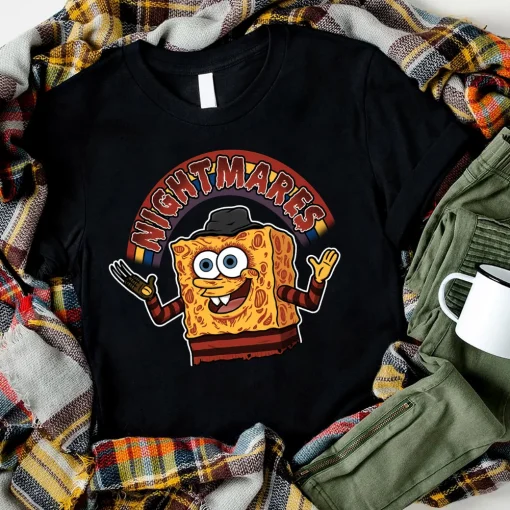 Spooky Spongebob Freddy Krueger Halloween Shirt-1