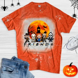 Friends Horror Movie Characters Distressed Bleached Shirt-1