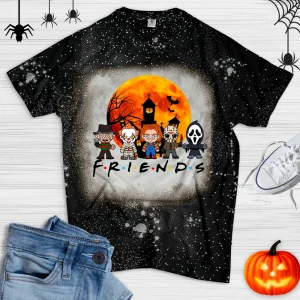 Friends Horror Movie Characters Distressed Bleached Shirt-2