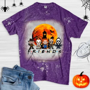 Friends Horror Movie Characters Distressed Bleached Shirt