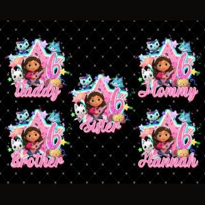 Custom Dollhouse Inspired Birthday PNG Bundles, Gabby Theme Party Shirt Png, Custom Family Birthday Matching, Kids Gift Birthday Png
