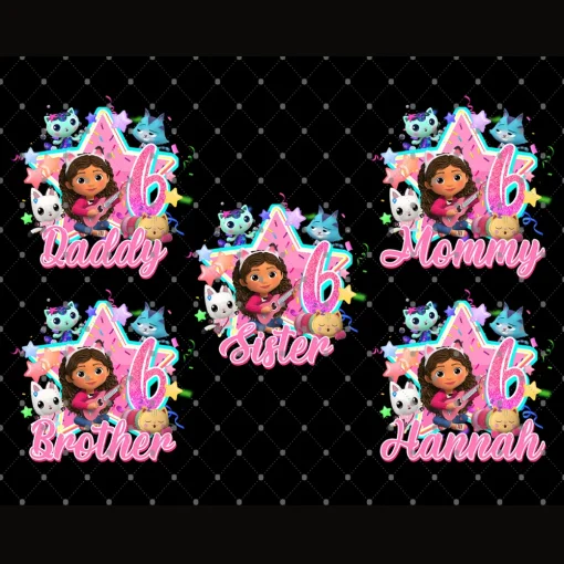 Custom Dollhouse Inspired Birthday PNG Bundles, Gabby Theme Party Shirt Png, Custom Family Birthday Matching, Kids Gift Birthday Png