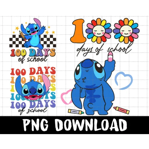 100 Days of School Stitch Bundle Png, Stitch 100 Day of School Png, 100th Day Png, Back to School Png, 100 Days of School File