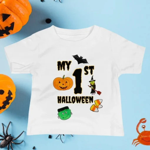 Baby Jersey Short Sleeve 1st Halloween Tee, Cute Halloween Decorated Baby Tee, Fun Halloween Baby Tee2