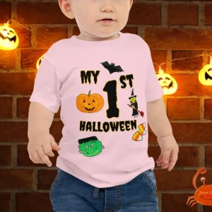 Baby Jersey Short Sleeve 1st Halloween Tee, Cute Halloween Decorated Baby Tee, Fun Halloween Baby Tee