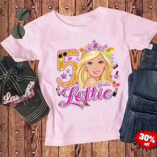 Barbie Birthday Girl Shirt Custom Age and Name 5