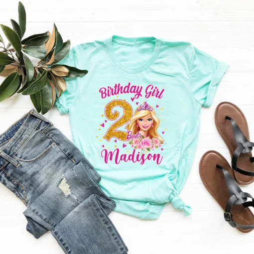Birthday Girl Barbie Shirt with Princess Doll Print 2
