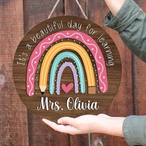 Custom Teacher Door Sign, Teacher Name Sign, Back to School Gift, Teachers Gifts, Classroom Door Sign, Teacher Sign, Rainbow Door Hanger