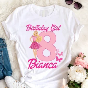Customized Barbie Doll Birthday Shirt with Name and Age 2