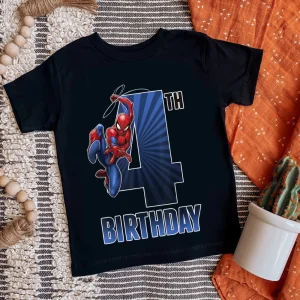 Marvel Spider Man Swinging 4th Birthday T-Shirt