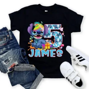 Personalized Stitch Birthday Shirt For 5th Birthday Boys