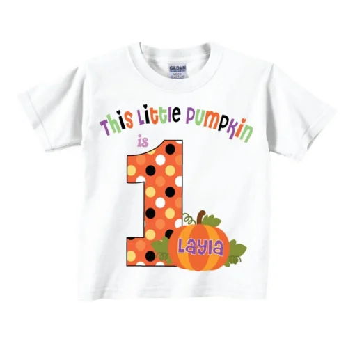 Pumpkin 1st Halloween Birthday Shirts, This Little Pumpkin is 1 Shirts and Tshirts Tees