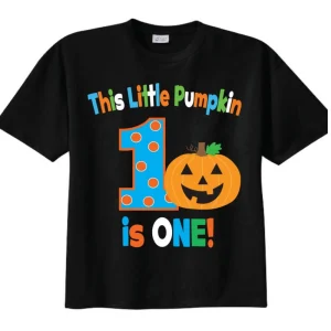 Pumpkin 1st Halloween Birthday Shirts, This Little Pumpkin is 1 for Boys Shirts and Tshirts BLACK Tees