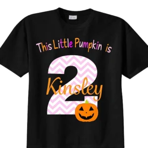 Pumpkin 2nd Halloween Birthday Shirts, This Little Pumpkin is 2 for Girls Shirts and Tshirts BLACK Tees