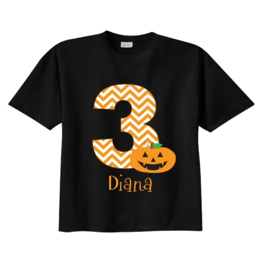 Pumpkin 3rd Halloween Birthday Shirts, This Little Pumpkin is 3 Shirts and Tshirts BLACK Tees