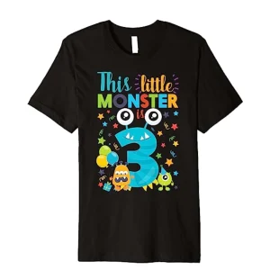 This Little Monster Is 3 Year Old Birthday & Halloween Shirt