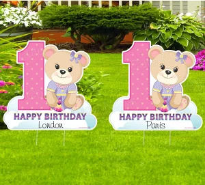 Twin Girls First Birthday Teddy Bear Yard Signs