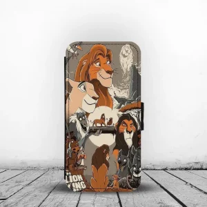 Wallet Phone Cover with Card Slots, Personalised Faux Leather Phone Case VIntage Lion King