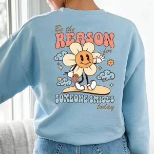 Be The Reason Someone Smiles Today Sweatshirt, Be Kind Shirt, Mental Health Shirt, Groovy Teacher Shirt, Retro Positive T-Shirt 4