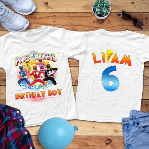 Custom Power Ranger 2 Sided Shirts, Pawer Ranger Family Party Shirt, Power Ranger Birthday Shirt, Power Ranger Shirt,Birthday Boy - Girl Shirt 2
