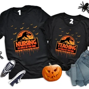 Halloween Jurassic Park shirts, Dinosaur T rex Scary T-Shirt, Spooky Shirt, Teach Is The Walk In The Park,Nursing, Cute Halloween shirt 2