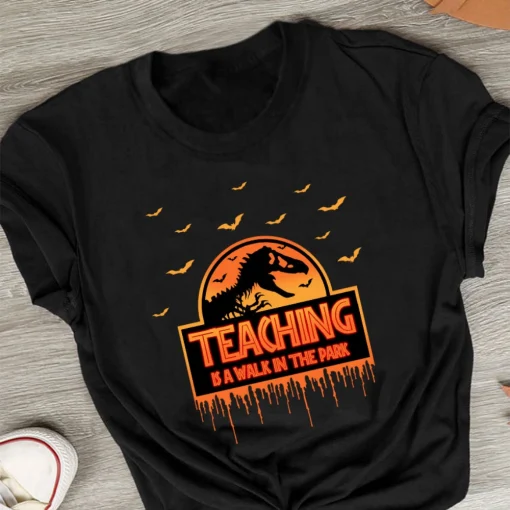 Halloween Jurassic Park shirts, Dinosaur T rex Scary T-Shirt, Spooky Shirt, Teach Is The Walk In The Park,Nursing, Cute Halloween shirt 3