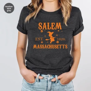Halloween Sweatshirt, Witchy Graphic Tees, Salem Clothing, Massachusetts Shirt, Spooky Season T-Shirt, Witch Gifts, Girls Vneck T Shirt
