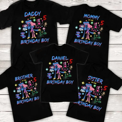 Huggy Wuggy And Kissy Kissy Birthday shirt, Poppy Playtime Birthday shirts, Poppy Family matching shirt, Playtime party shirts, Poppy Game 2