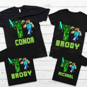 MineCraft Birthday Shirt, Custom Minecraft Matching Family Shirt, Personalized Name And Age 2