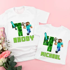 MineCraft Birthday Shirt, Custom Minecraft Matching Family Shirt, Personalized Name And Age