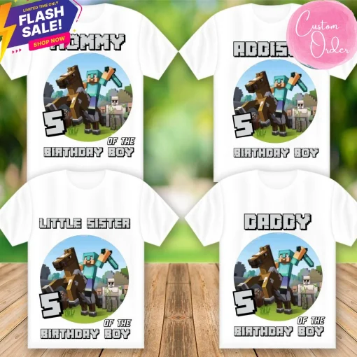 MineCraft Matching Shirt, Minecraft Birthday Kids Tee, Personalized Name And Age Gift