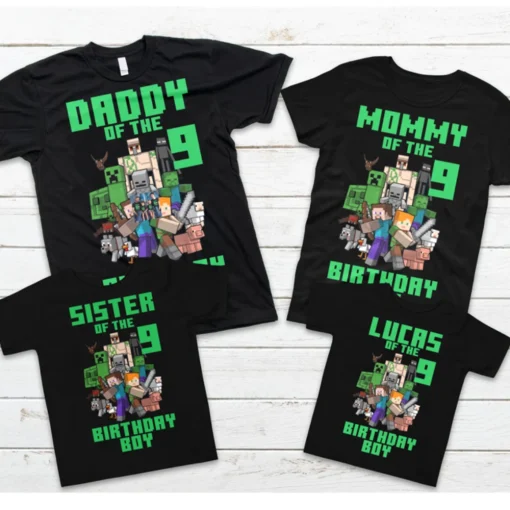 Minecraft Birthday Boy Shirt, Gamer Kids Shirt, Personalized Miner Game Birthday Shirt with Name, Matching Birthday Family Shirt