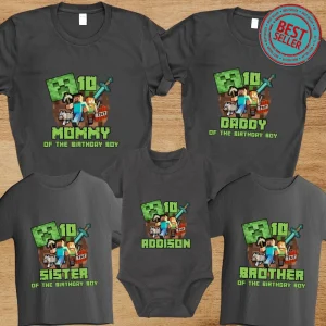 Minecraft Birthday Shirt, Custom Matching Family Party Shirt, Personalized Name and Age