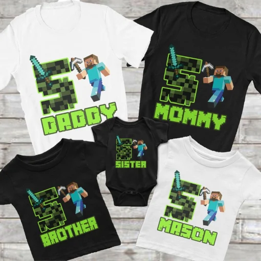 Minecraft Birthday Shirt, Minecraft Party, Customized Birthday Minecraft Theme Party Shirts