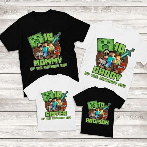 Minecraft Birthday Shirt, Minecraft Party, Minecraft Shirt, Customized Birthday Minecraft Theme Party Shirts, Family Matching Minecraft Shirts