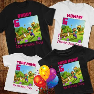 Minecraft Birthday Shirt, Personalized Minecraft Shirt, Customized Birthday Minecraft Theme Party Shirts