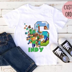 Minecraft Kid Tee, Steve Minecraft Birthday shirt, Custom Birthday Family Matching Shirt